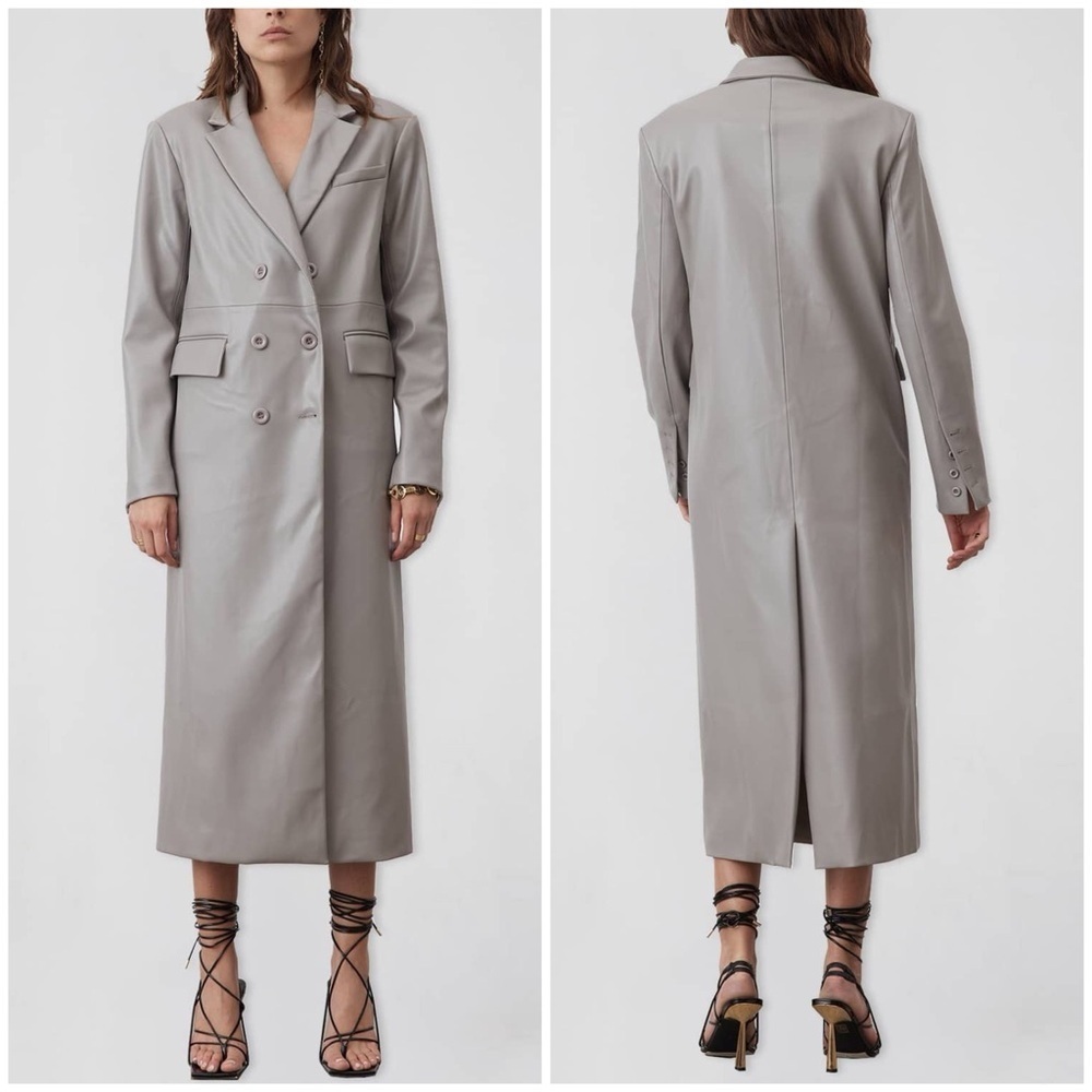 NWT Atoir Astrid The Seventy Nine Long Line Coat Vegan Faux Leather Gray Sz 4
